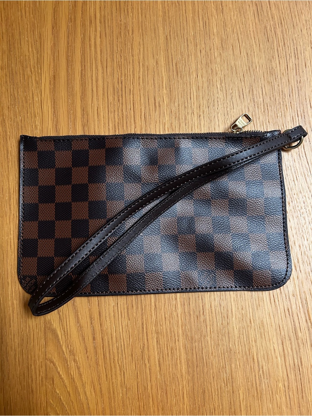 Brown Check Wristlet Pouch